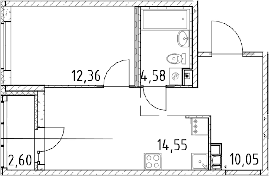 1-комнатная квартира 41.54 м², 11/17 эт., ЖК «Город Первых»